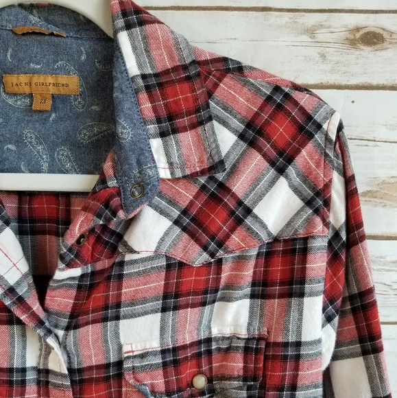 Jachs Girlfriend plaid flannel button snap down - Picture 3 of 7